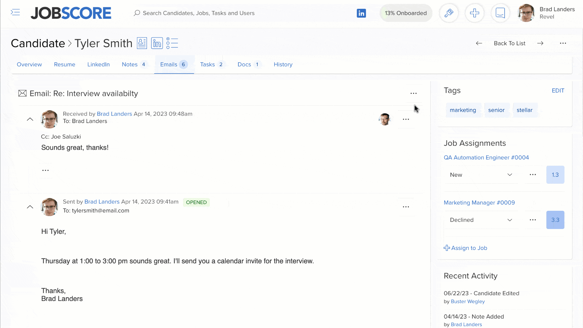 Sync your email to forward, reply, and reply-all to candidate emails