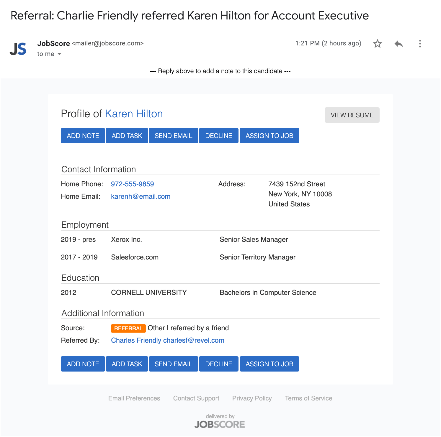 Employee Referral Notification Email Alert