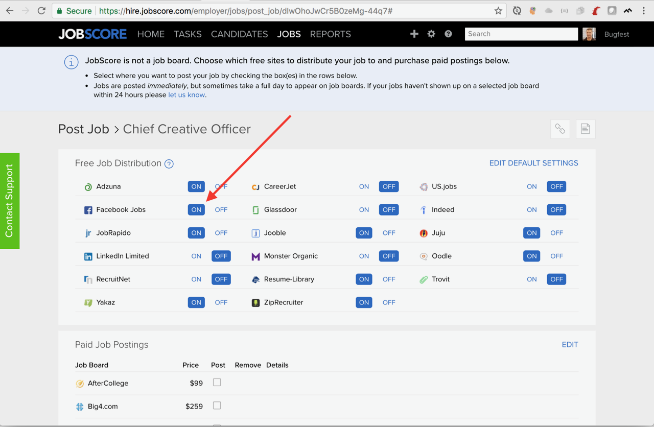 Publish jobs to your Facebook page