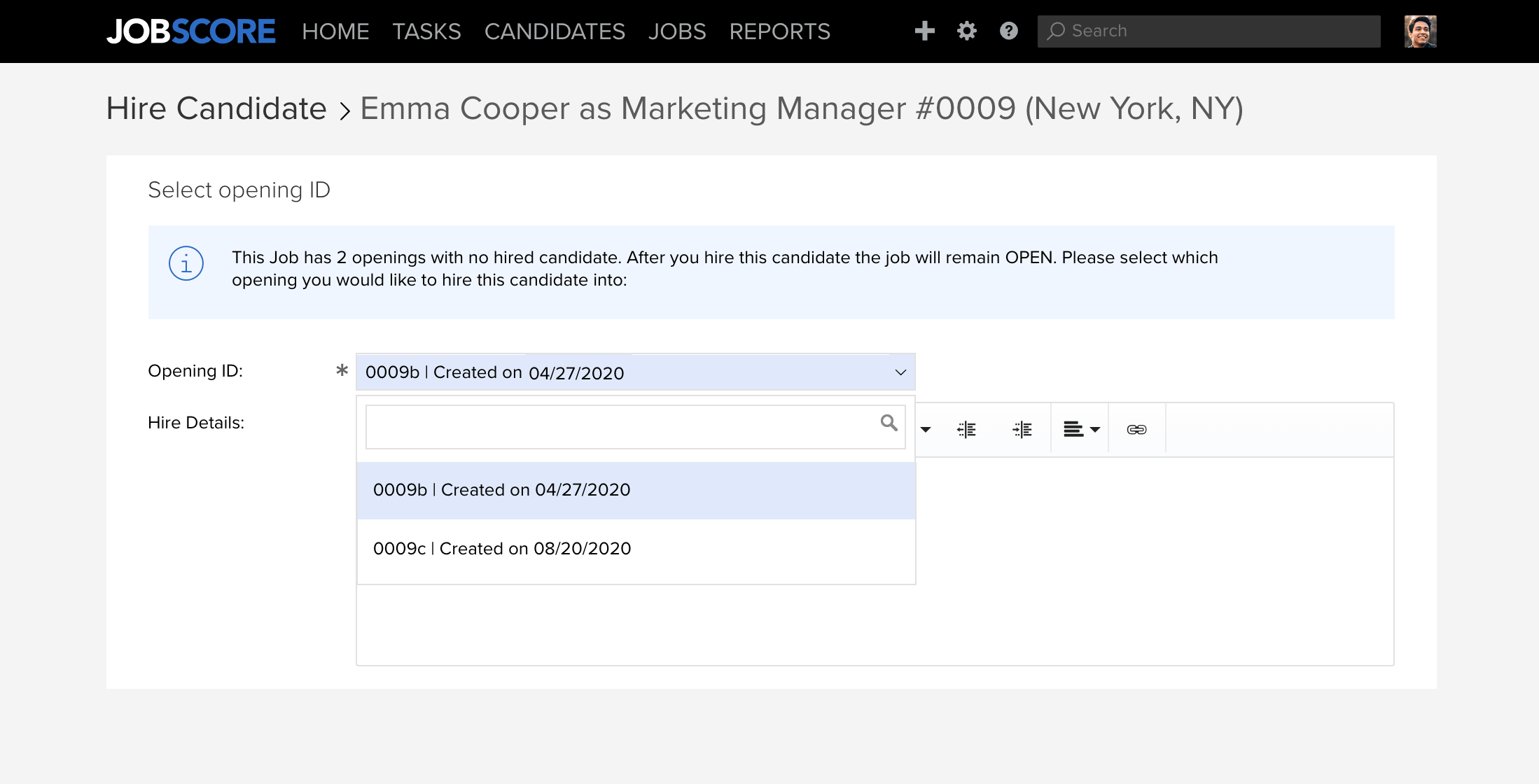 Hire Candidate Page With Openings