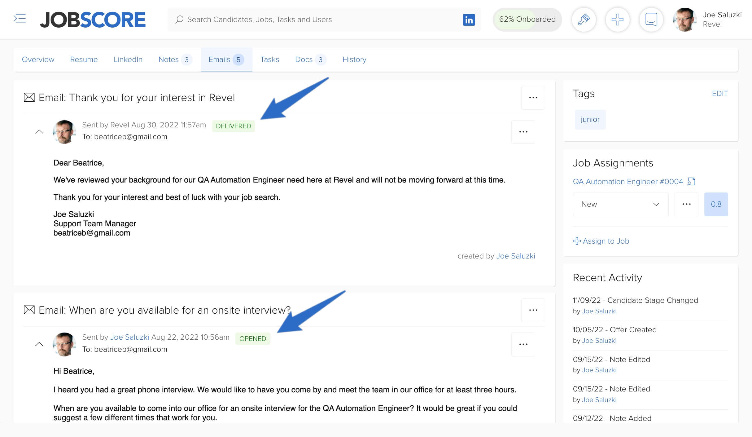 Track email opens for messages sent using connected Gmail and Oulook accounts