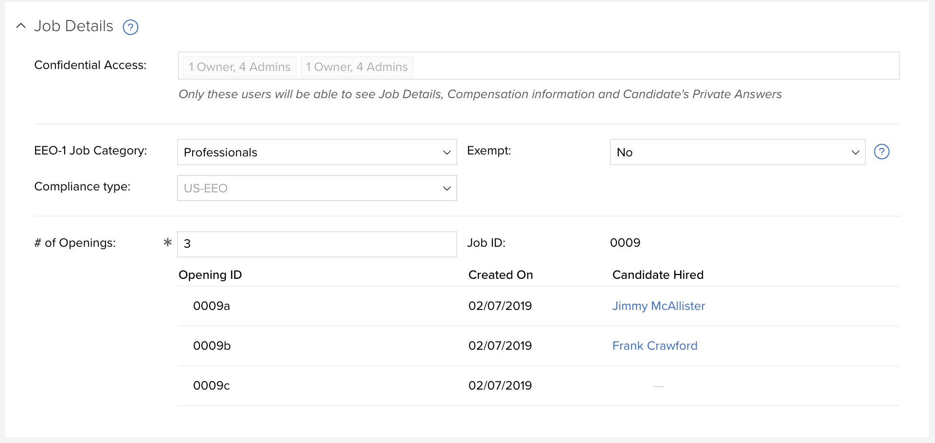 Edit Job Page With Openings