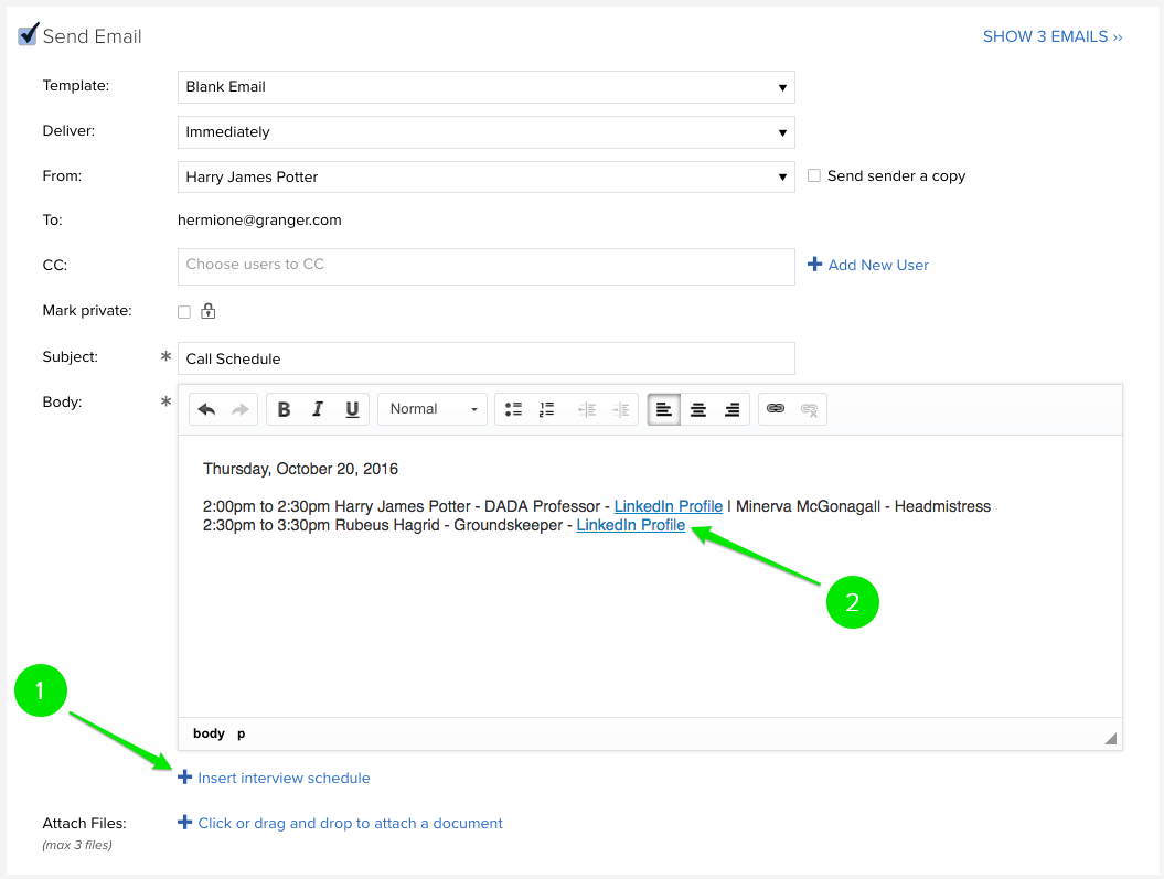 links in candidate emails
