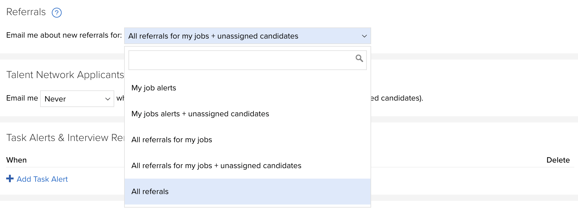 Employee Referral Notification Settings